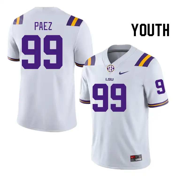 LSU Tigers #99 Gio Paez Youth White NCAA Football Jersey 2409RHDX1