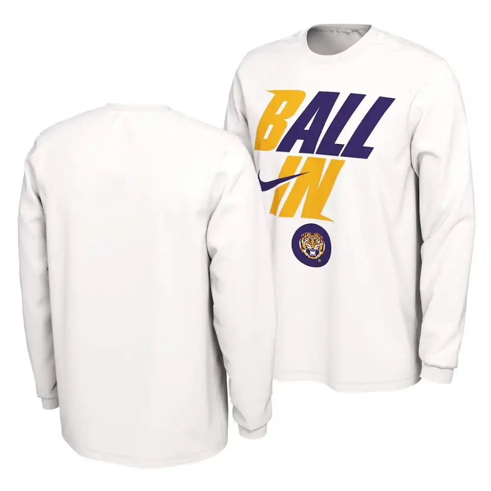 LSU Tigers Men's 2022 White NCAA Ball In Bench March Madness Football T-Shirt 2409ZDZQ7