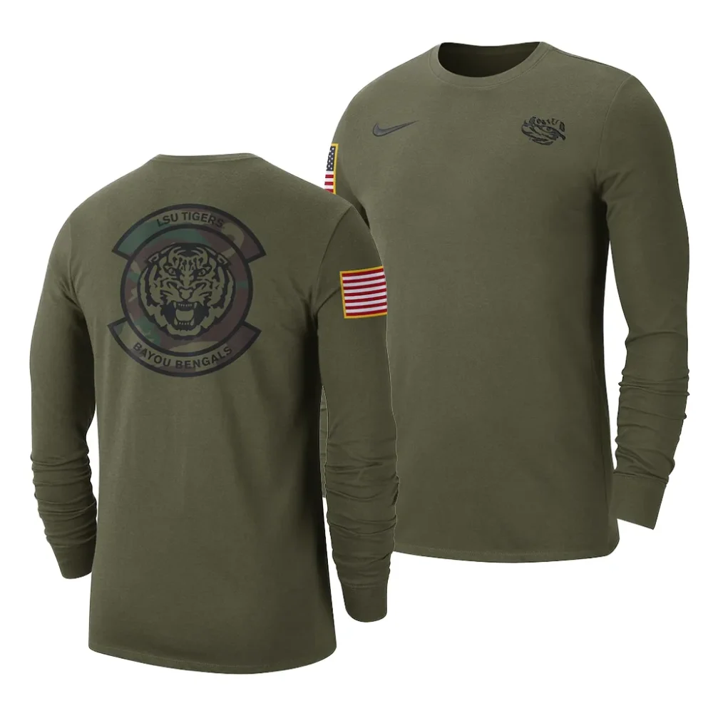 LSU Tigers Men's Military Pack NCAA Long Sleeve Olive Football T-Shirt 2409VKOH5