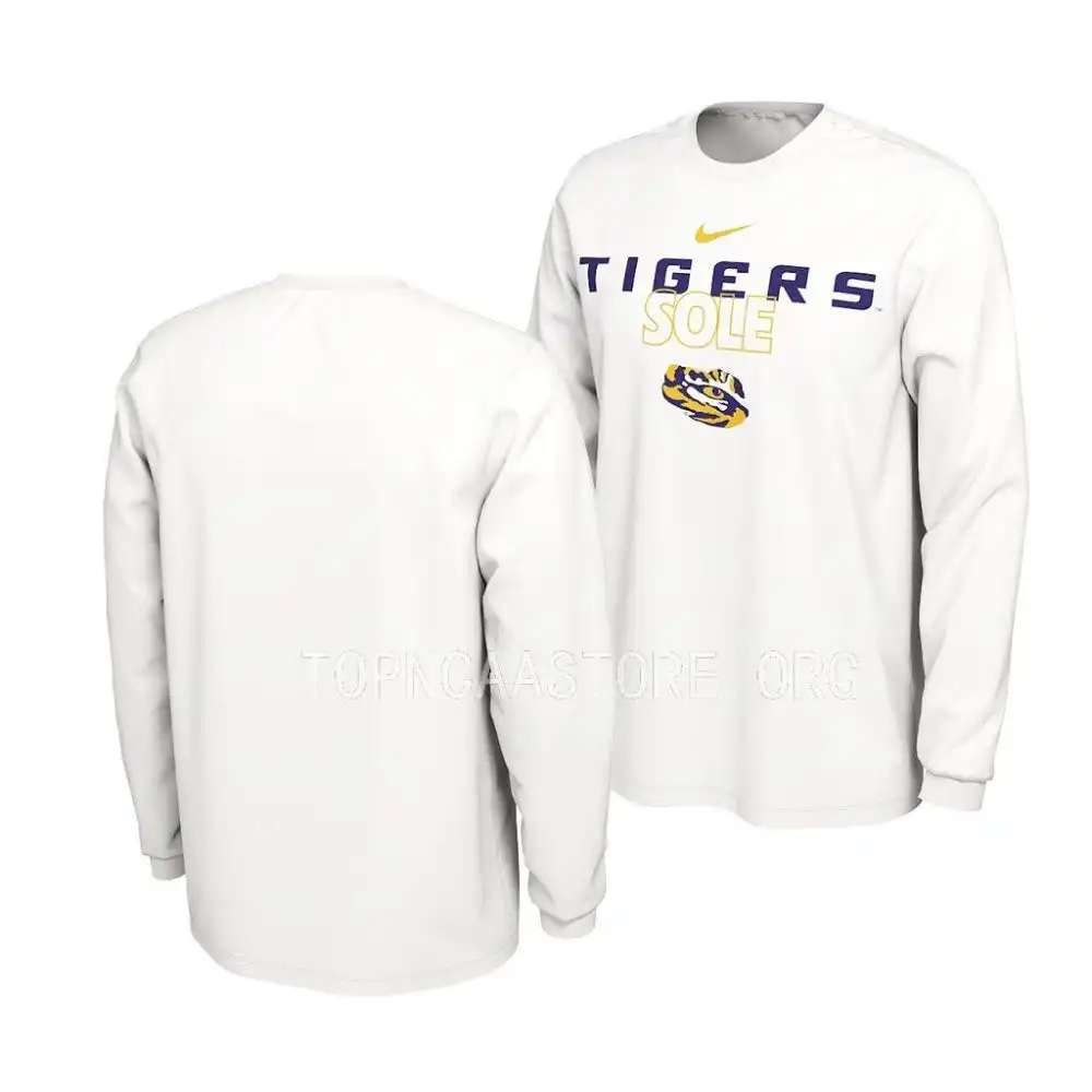 LSU Tigers Men's On Court NCAA Long Sleeve White Basketball T-Shirt 2409MMNR0