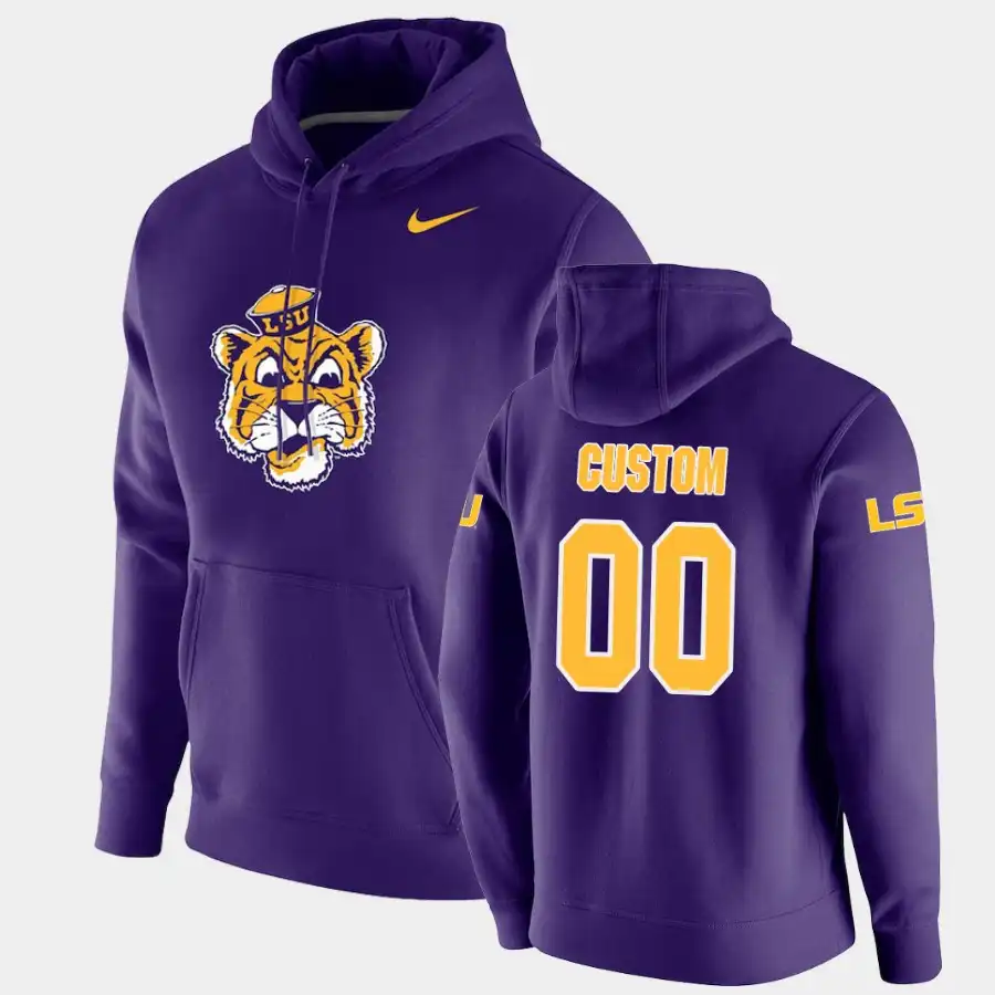 LSU Tigers Men's Purple Custom NCAA Pullover Vault Logo Club Fleece Football Hoodie 2409CRSE0