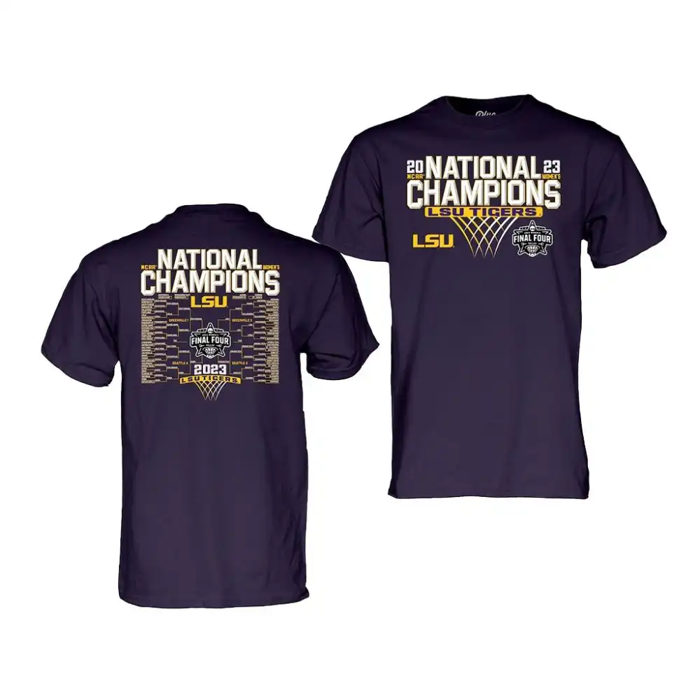 LSU Tigers Women's 2023 Bracket NCAA Purple National Champions Basketball T-Shirt 2409KNMU7